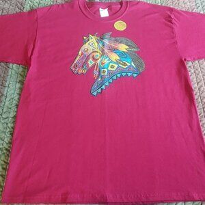 Native American-Style Painted Horse Men's XL T-Shirt by Painted Sky Apparel
